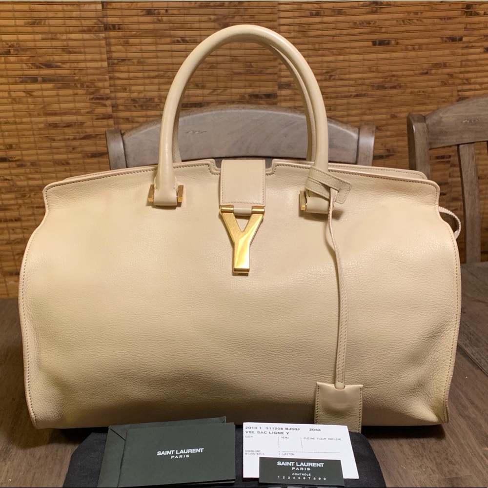 Saint Laurent Cabas Sac Ligne Y Medium - Beige